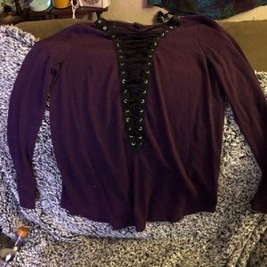 Sexy purple long sleeve string corset XL